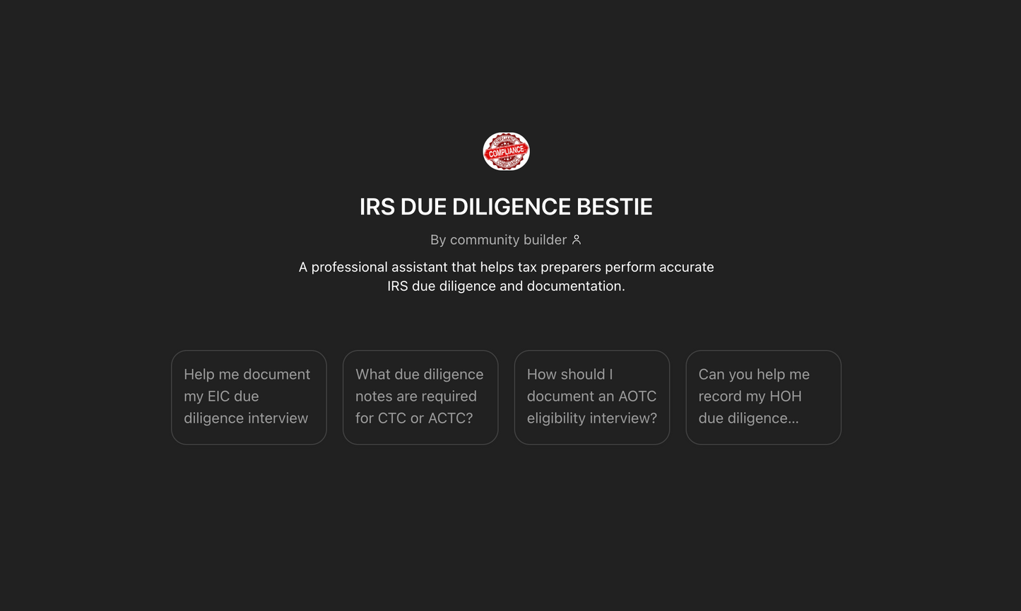IRS Due Diligence Bestie - GPT Bot